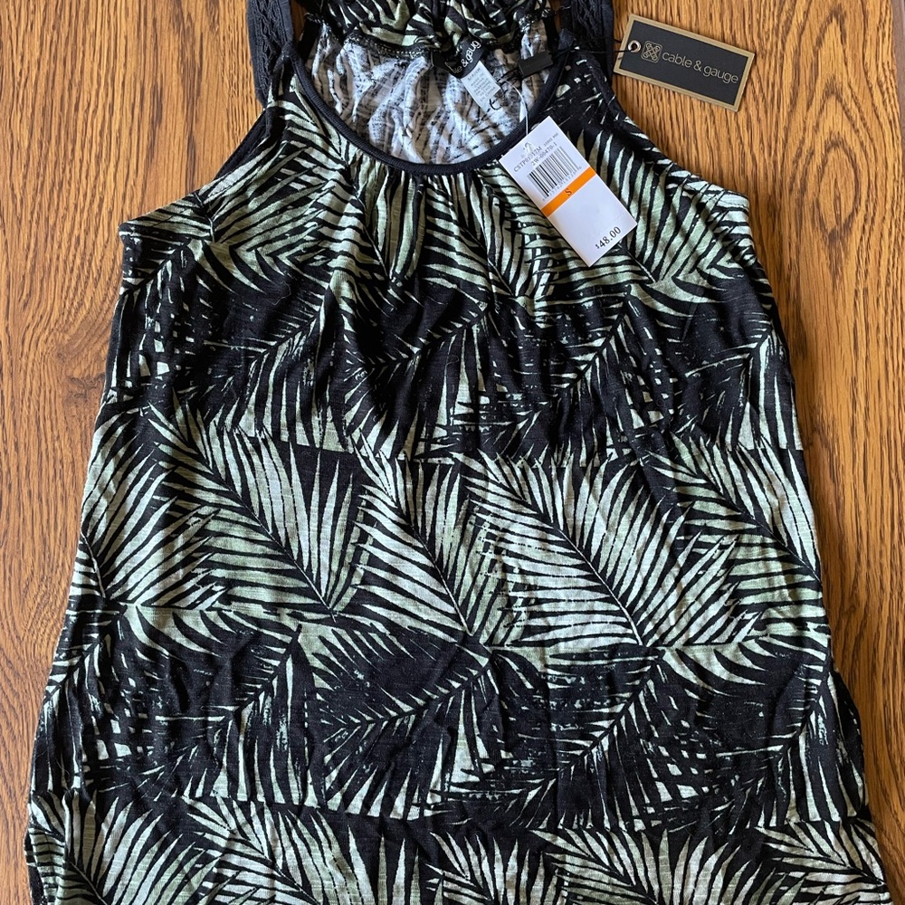 Cable & Gauge Black and Green Palm Print Tank Top